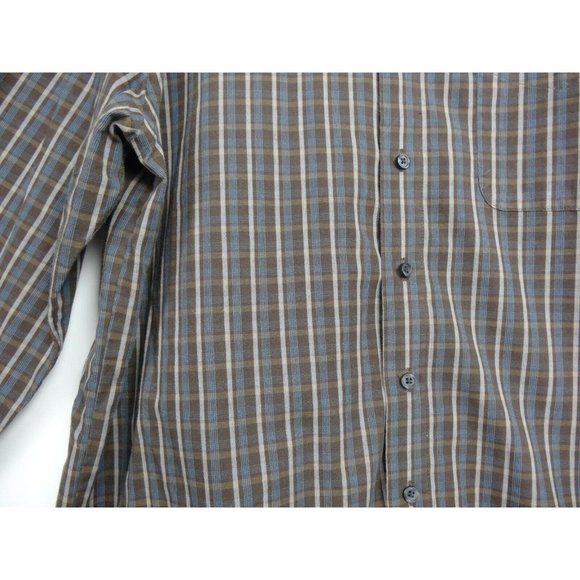Van Heusen Dress Shirt Button Up Size Large 16 -16 1/2 Brown Plaid Long Sleeve - Picture 4 of 6